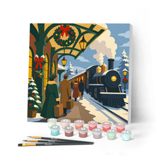 Carica l'immagine nel visualizzatore di Gallery, Mini Kit da Dipingere con i Numeri 20x20cm con cornice - Fuga sul treno natalizio Figured'Art