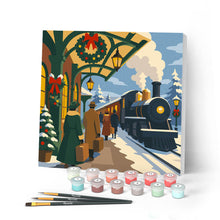 Carica l'immagine nel visualizzatore di Gallery, Mini Kit da Dipingere con i Numeri 20x20cm con cornice - Fuga sul treno natalizio Figured'Art