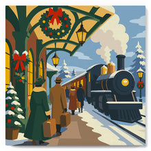 Carica l'immagine nel visualizzatore di Gallery, Mini Kit da Dipingere con i Numeri 20x20cm con cornice - Fuga sul treno natalizio