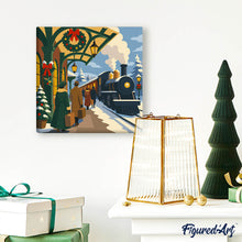 Carica l'immagine nel visualizzatore di Gallery, Mini Kit da Dipingere con i Numeri 20x20cm con cornice - Fuga sul treno natalizio