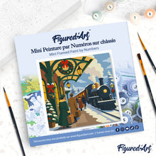 Carica l'immagine nel visualizzatore di Gallery, Mini Kit da Dipingere con i Numeri 20x20cm con cornice - Fuga sul treno natalizio