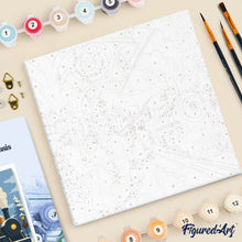 Carica l'immagine nel visualizzatore di Gallery, Mini Kit da Dipingere con i Numeri 20x20cm con cornice - Fuga sul treno natalizio
