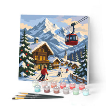 Carica l'immagine nel visualizzatore di Gallery, Mini Kit da Dipingere con i Numeri 20x20cm con cornice - Vacanze invernali sulle Alpi Figured'Art
