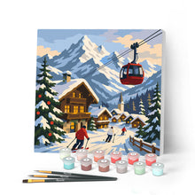 Carica l'immagine nel visualizzatore di Gallery, Mini Kit da Dipingere con i Numeri 20x20cm con cornice - Vacanze invernali sulle Alpi Figured'Art