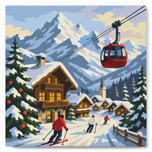 Carica l'immagine nel visualizzatore di Gallery, Mini Kit da Dipingere con i Numeri 20x20cm con cornice - Vacanze invernali sulle Alpi