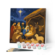 Carica l'immagine nel visualizzatore di Gallery, Mini Kit da Dipingere con i Numeri 20x20cm con cornice - Presepe di Natale Figured'Art