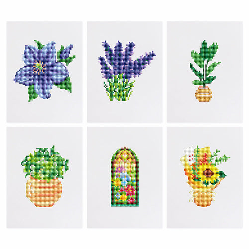 Mini Diamond Painting 15x20cm (6 pezzi) - Fiori e Piante in Vaso