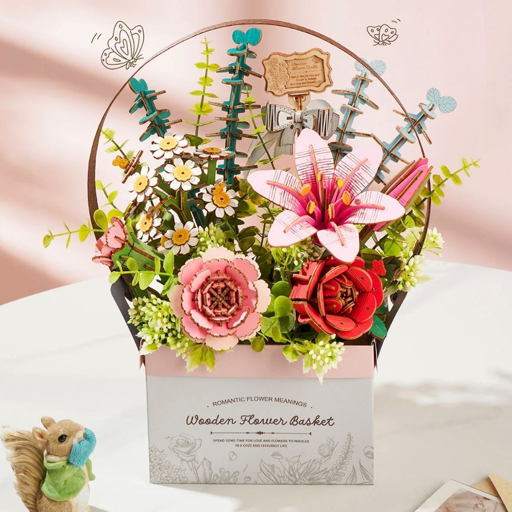 Puzzle 3D - Cesto di Fiori in Legno