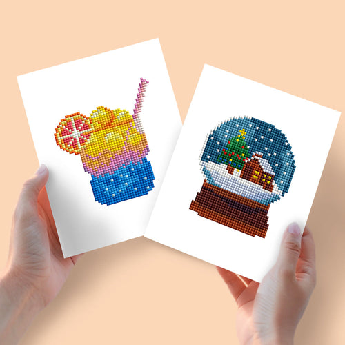 Mini Diamond Painting 15x20cm (2 pezzi) - Smoothie d'Estate e Palla di Neve d'Inverno