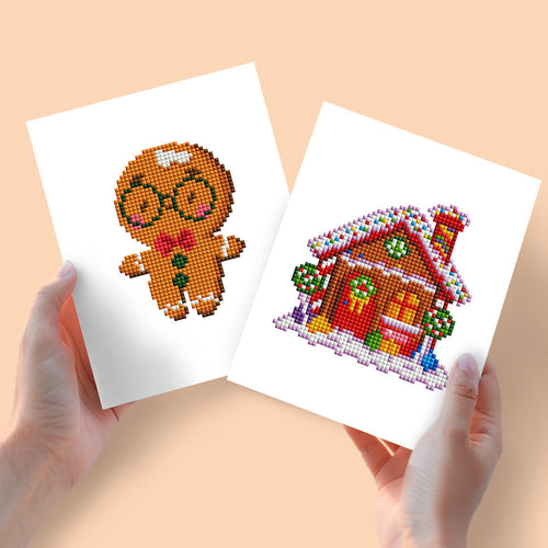 Mini Diamond Painting 15x20cm (2 pezzi) - Omino di Pan di Zenzero e Casa di Natale
