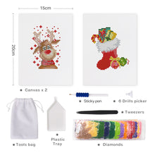 Carica l&#39;immagine nel visualizzatore di Gallery, Mini Set Diamond Painting 15x20cm (2 pezzi) - Calza di Natale e Renna