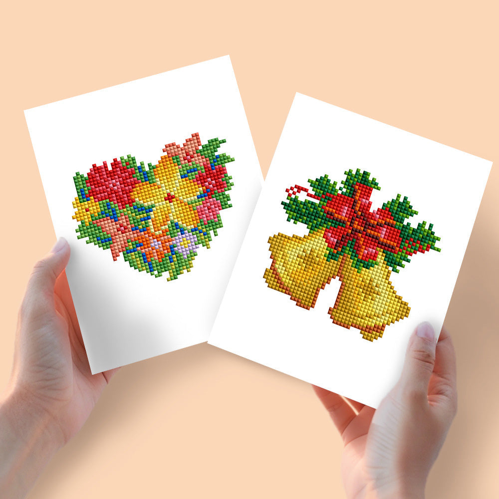 Mini Diamond Painting 15x20cm (2 pezzi) - Campane di Natale e Mazzi di Fiori