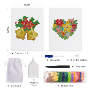 Mini Set Diamond Painting 15x20cm (2 pezzi) - Campane di Natale e Mazzi di fiori