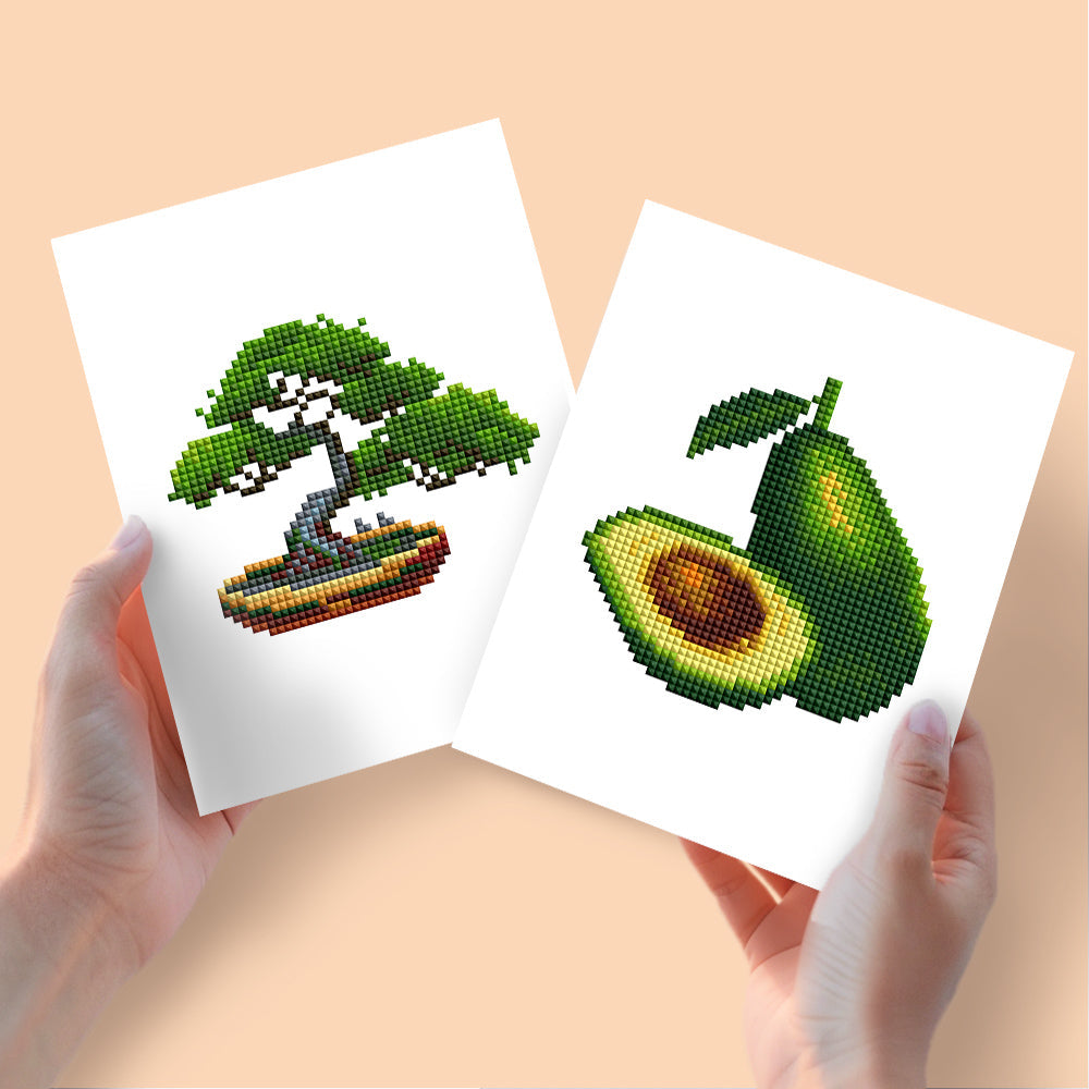 Mini Diamond Painting 15x20cm (2 pezzi) - Bonsai e Avocado