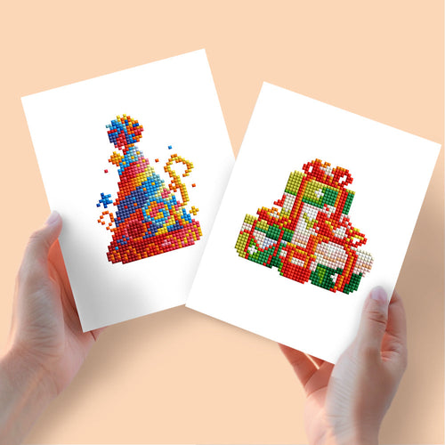 Mini Diamond Painting 15x20cm (2 pezzi) - Bevande e Corone Festive