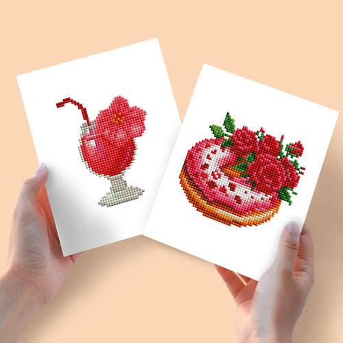 Mini Diamond Painting 15x20cm (2 pezzi) - Frullato e Torta
