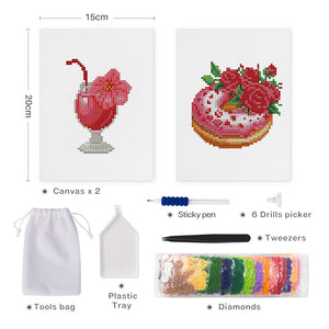 Mini Set Diamond Painting 15x20cm (2 pezzi) - Frullato e Ciambella