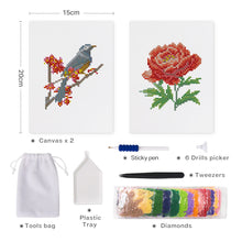 Carica l&#39;immagine nel visualizzatore di Gallery, Mini Set Diamond Painting 15x20cm (2 pezzi) - Uccello e Rosa