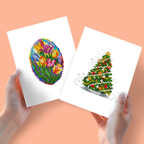 Mini Diamond Painting 15x20cm (2 pezzi) - Uova di Pasqua e Alberi di Natale