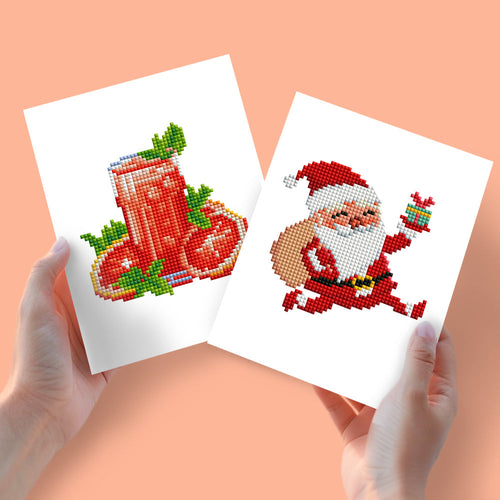 Mini Diamond Painting 15x20cm (2 pezzi) - Succo di Pomodoro e Babbo Natale