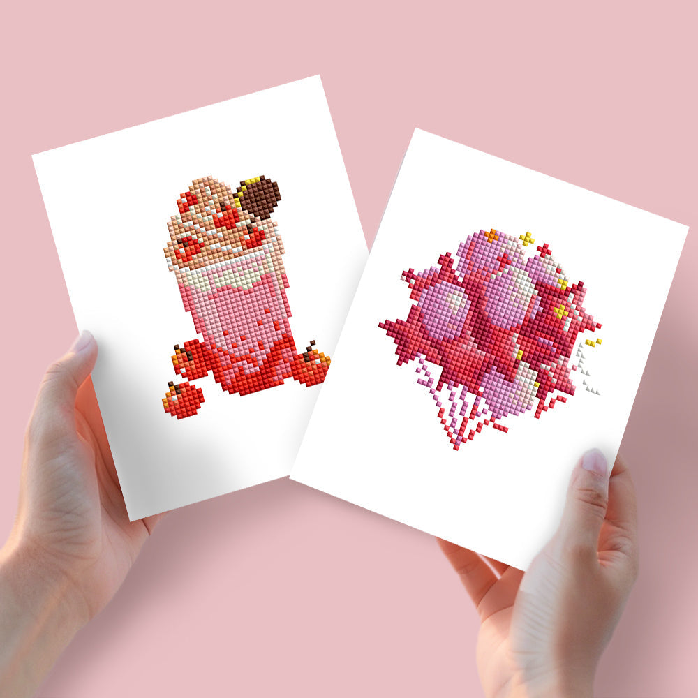 Mini Diamond Painting 15x20cm (2 pezzi) - Bevande e Fiori