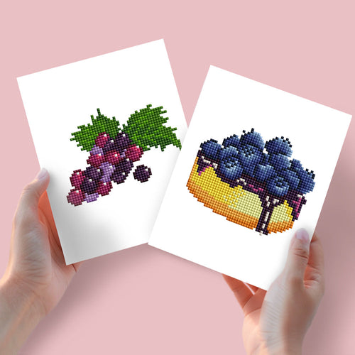 Mini Diamond Painting 15x20cm (2 pezzi) - Uva e Crostata ai Mirtilli