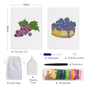 Mini Set Diamond Painting 15x20cm (2 pezzi) - Uva e Crostata ai Mirtilli