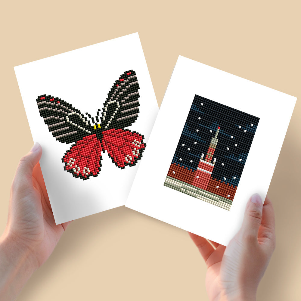 Mini Diamond Painting 15x20cm (2 pezzi) - Farfalla incontra la Torre