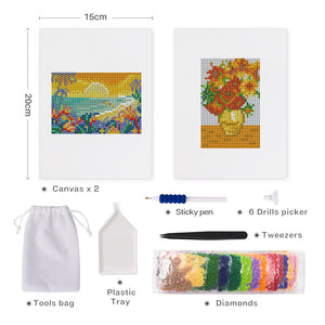 Mini Set Diamond Painting 15x20cm (2 pezzi) - Tramonto e Fiori