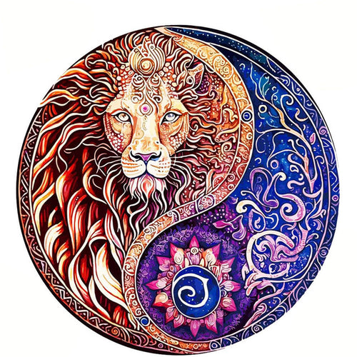 Puzzle 2D in legno - Leone e Fiore