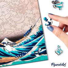 Carica l&#39;immagine nel visualizzatore di Gallery, Puzzle in Legno Adulti - La grande onda di Kanagawa di Hokusai