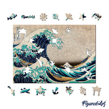 Carica l&#39;immagine nel visualizzatore di Gallery, Puzzle in Legno Adulti - La grande onda di Kanagawa di Hokusai