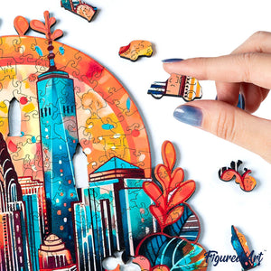 Puzzle in Legno Adulti - Paesaggio urbano floreale