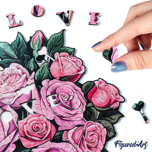 Puzzle in Legno Adulti - Mazzo di Rose Rosa