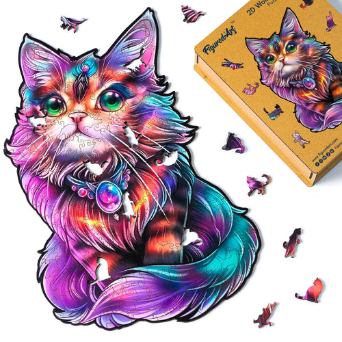 Puzzle in Legno Adulti - Gatto colorato con gemma