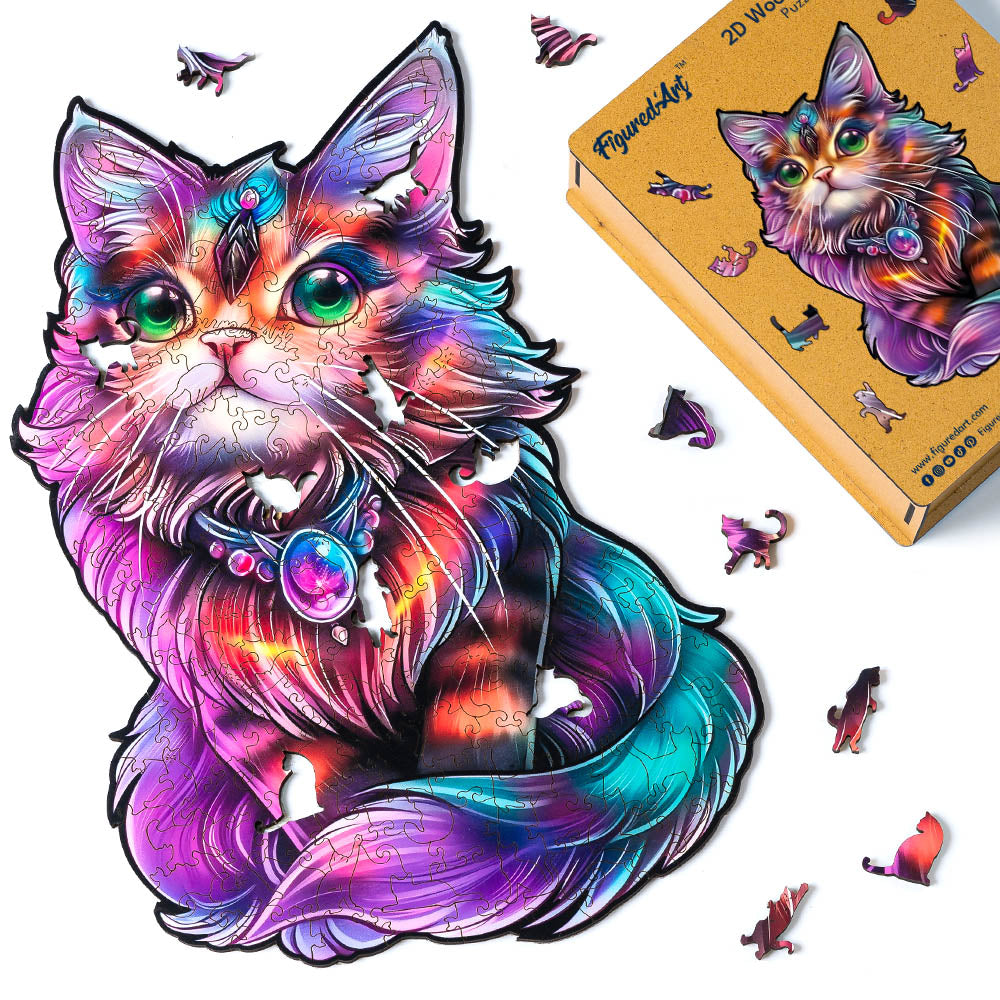 Puzzle in Legno Adulti - Gatto colorato con gemma