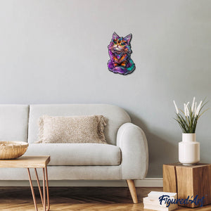 Puzzle in Legno Adulti - Gatto colorato con gemma