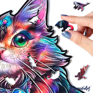 Puzzle in Legno Adulti - Gatto colorato con gemma