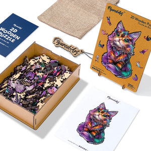 Puzzle in Legno Adulti - Gatto colorato con gemma