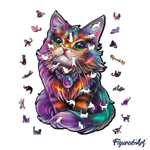 Puzzle in Legno Adulti - Gatto colorato con gemma