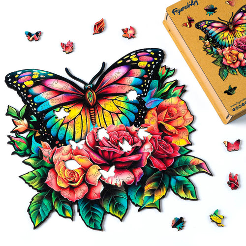 Puzzle in Legno Adulti - Farfalle e Rose