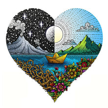 Carica l&#39;immagine nel visualizzatore di Gallery, Puzzle 2D in legno - Cuore di Notte e Giorno
