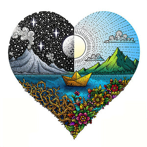 Puzzle 2D in legno - Cuore di Notte e Giorno