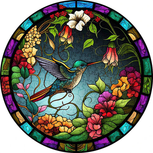 Puzzle 2D in legno - Colibrì e Fiore Appassito