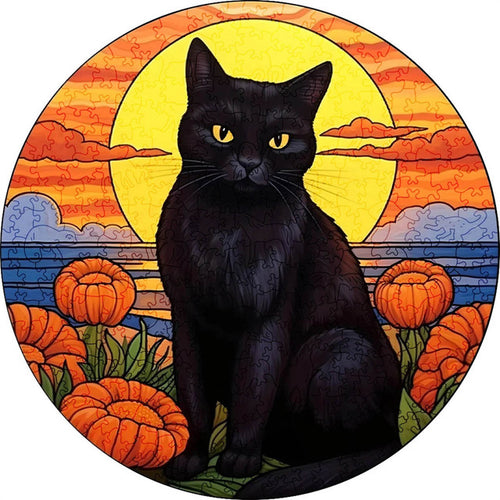 Puzzle 2D in legno - Gatto Nero al Tramonto