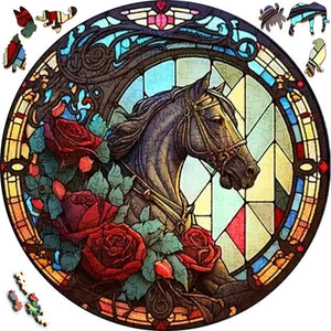 Puzzle 2D in legno - Cavallo e Rose