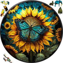 Carica l&#39;immagine nel visualizzatore di Gallery, Puzzle 2D in legno - Farfalla su Girasole