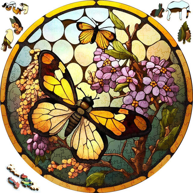 Puzzle 2D in legno - Farfalle e Pianta Fiorita