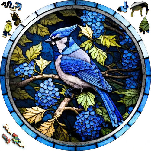 Puzzle 2D in legno - Ghiandaia Blu e Bacche