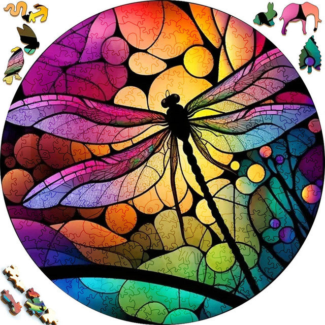 Puzzle 2D in legno - Libellula Arcobaleno